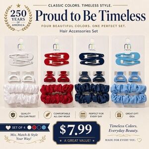 Melody 4th of July Hair Accessories Set Red White Blue Scrunchies Clips 24pc NEW